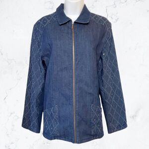 Country Store Denim Embroidered Gold Rhinestone Zip Front Jacket